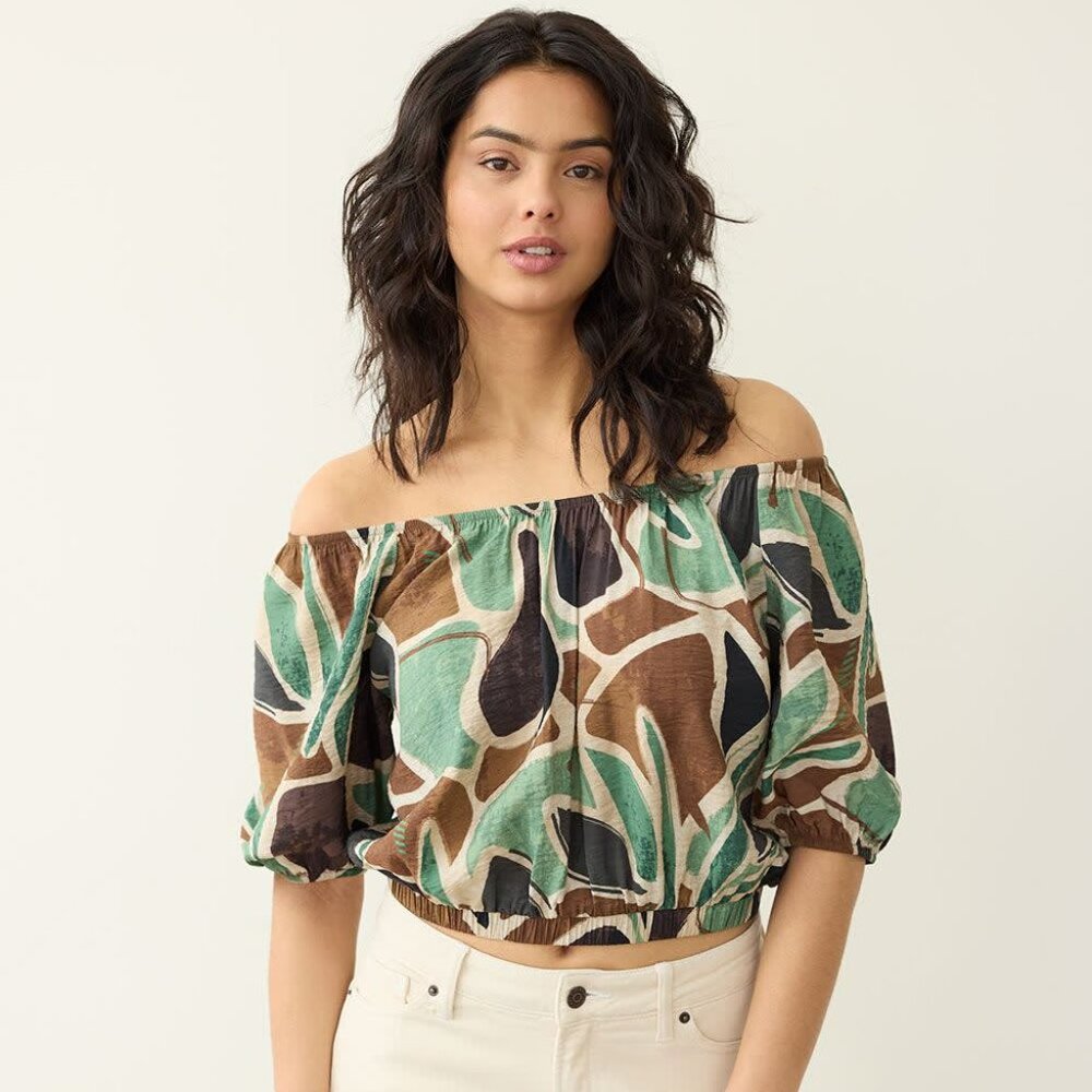REITMAN Puffy-Sleeve cropped Blouse with Scoop Neckline sz small